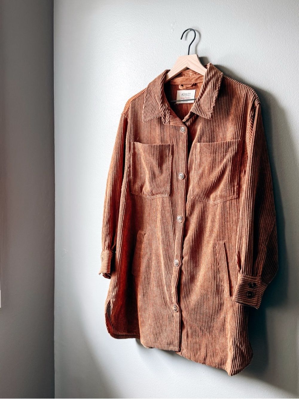 Ashley by 26 International Rust Corduroy Button Front Shacket Jacket Size L